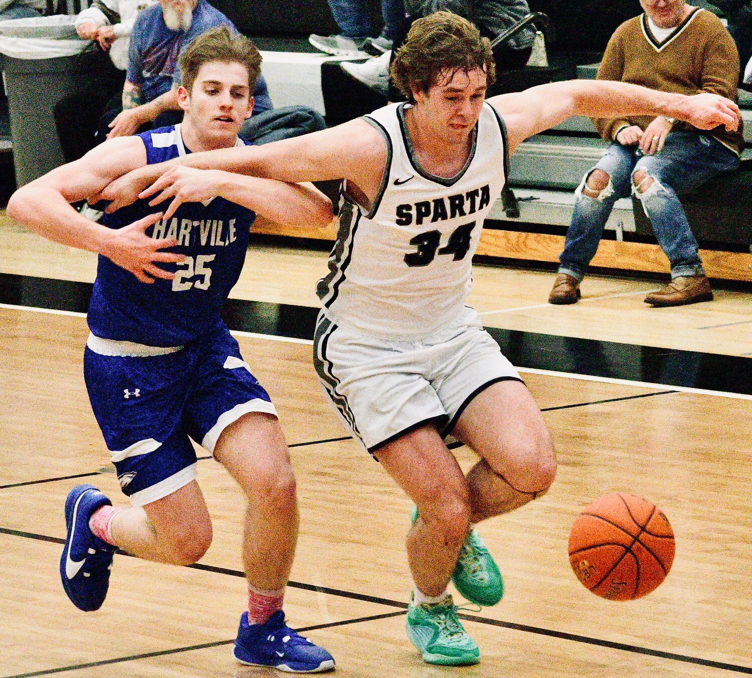 SPARTA'S JAKE LAFFERTY gives chase to a loose ball.
