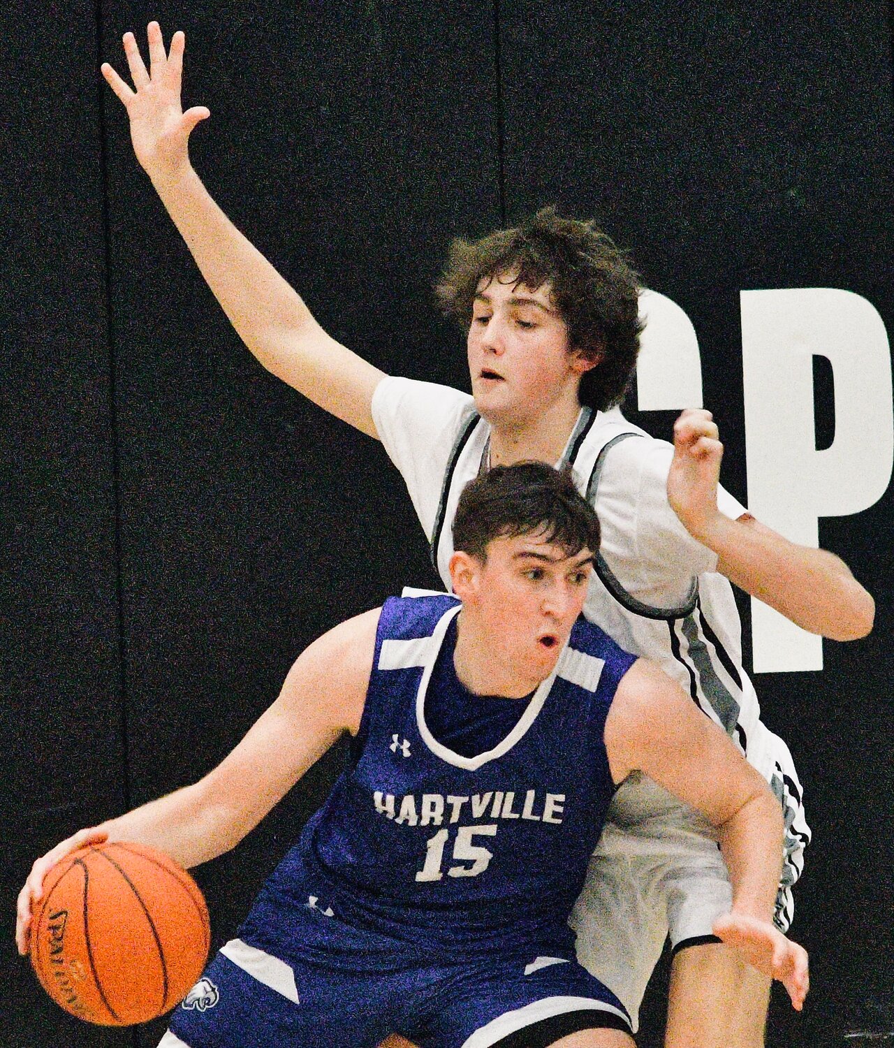 SPARTA'S TRENTON INGLE defends in the paint.