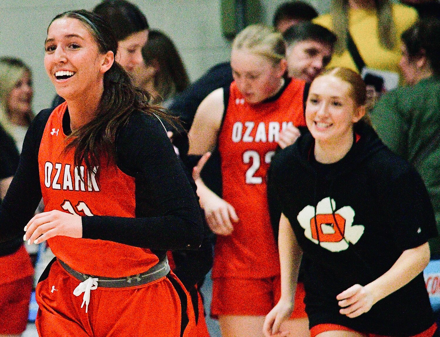 OZARK'S SYDNEY HAMPTON is all smiles after the Lady Tigers' win.