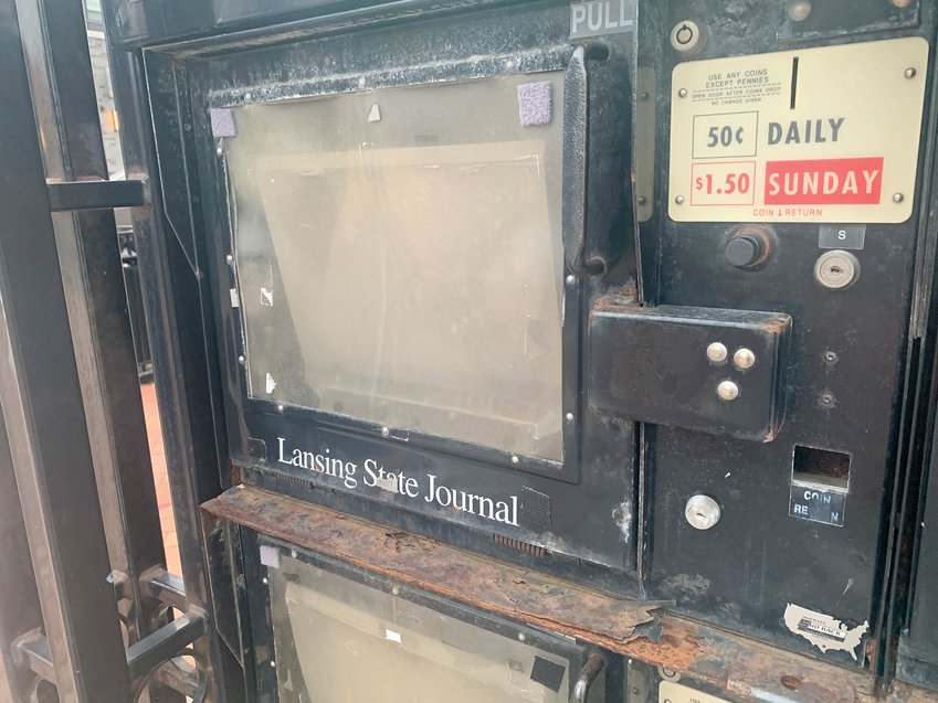 Dwindling circulation has kept some downtown Lansing LSJ distribution boxes empty for years.