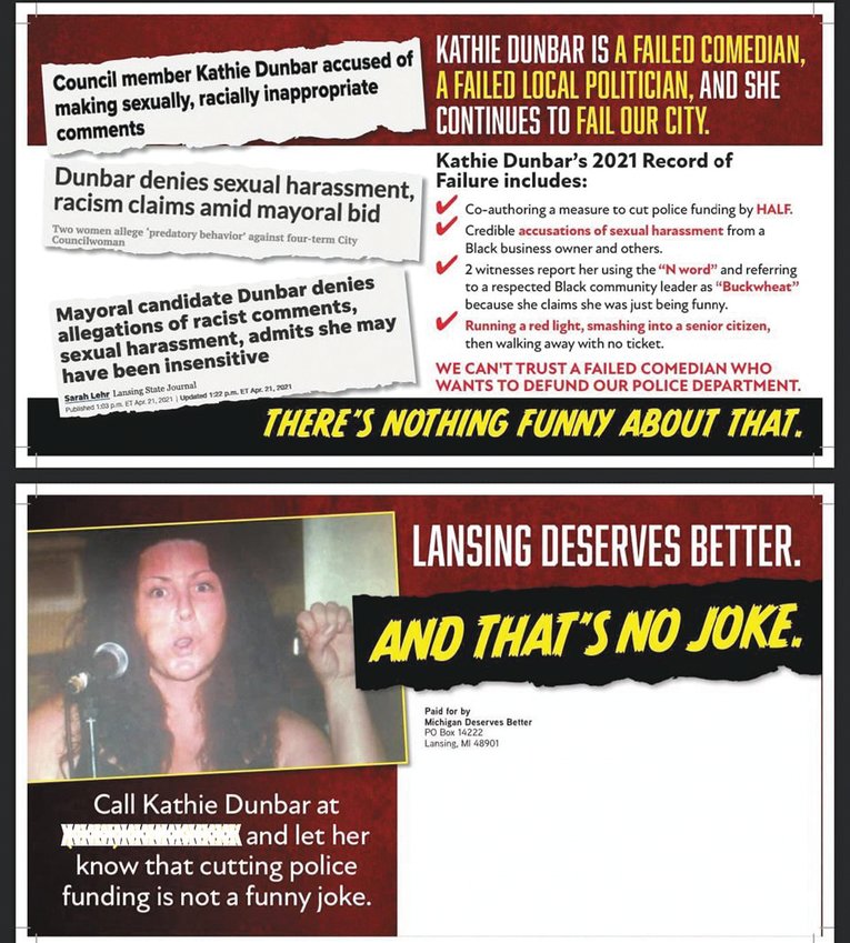 Political mail attacking Councilwoman Kathie Dunbar hit mailboxes in October.