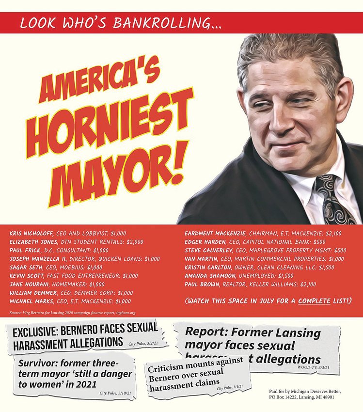 Political mailers labeled former Mayor Virg Bernero as “America’s Horniest Mayor.”