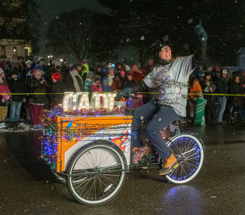 Scott Duinstra, executive director of the Capital Area District Library, had perhaps the most singular float in the Electric Light Parade.