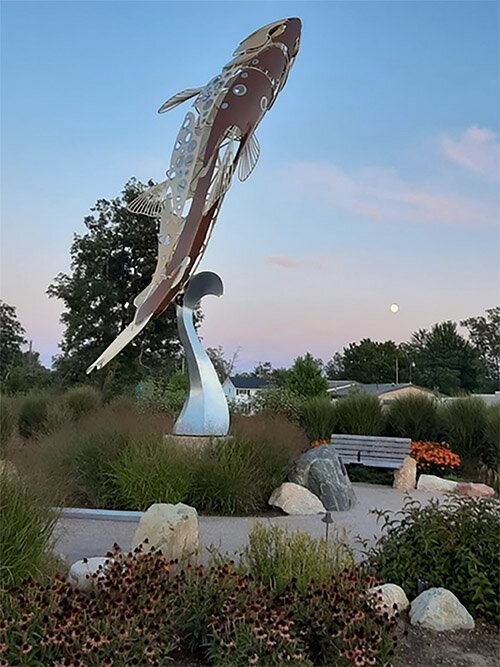 Iler’s 25-foot-long brown trout, installed in 2018 and billed as “the world’s largest brown trout sculpture,” has become the prime attraction and civic emblem of the village of Baldwin, Mich., in Lake County. 