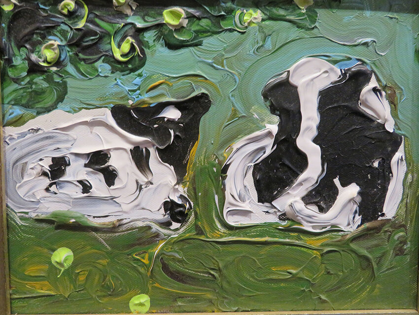 Thickly applied impasto formed two bovine blobs in the hands of the late Jane McChesney, an art instructor at Lansing Community College who supported the Old Town art scene in the 1980s.