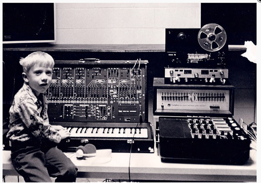 Keezer playing his first keyboard instrument, the ARP 2600 synthesizer. The bulky apparatus was used to create R2-D2’s bleeps and bloops in the “Star Wars” films.