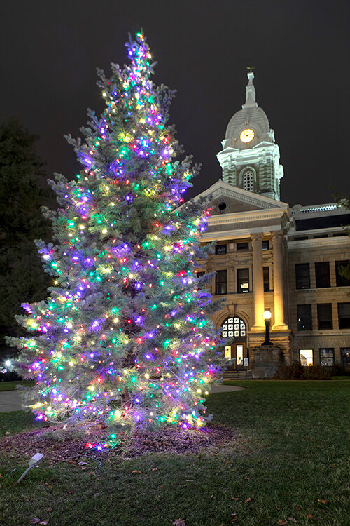 The Ingham County Courthouse in Mason provides a perfect backdrop for traditional holiday decorations.