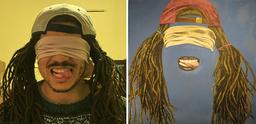 Hamilton-Wray said he wanted to “stretch what a self-portrait means” in his “Faces” series. He used himself as a model for “Don’t Say the Idiom” (right) and the other portraits in the series.