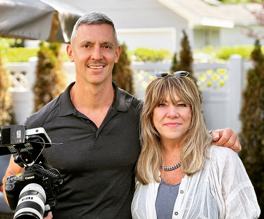Director and producer Sam McConnell (left) and executive producer and camp co-founder Judy Winter on the set of “Camp RicStar.”