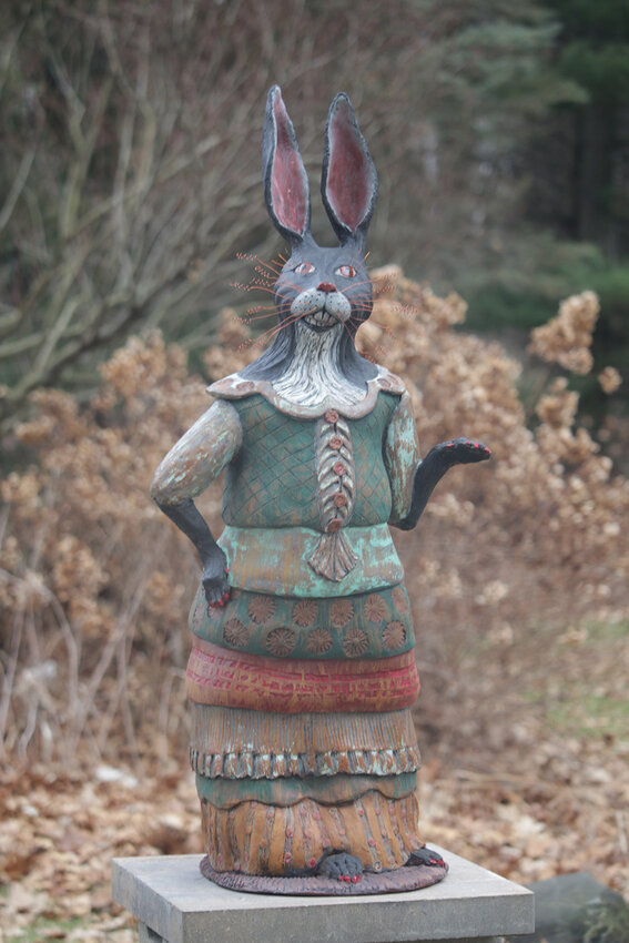 “Garden Bunny,” a ceramic sculpture by Mary Curtis Fritz.