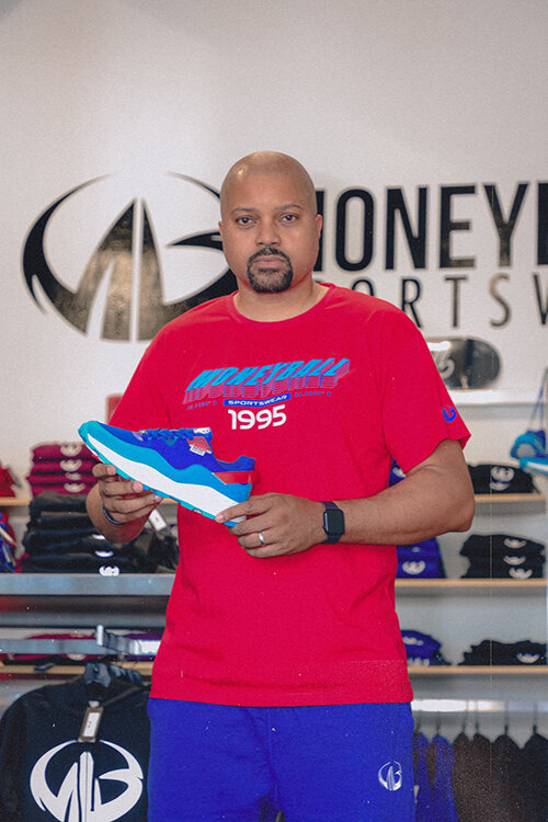 Lansing native Desmond Ferguson launched Moneyball Sportswear during his 11-year professional basketball career. The business started out manufacturing team uniforms but has since grown to produce other athletic apparel and, more recently, footwear.
