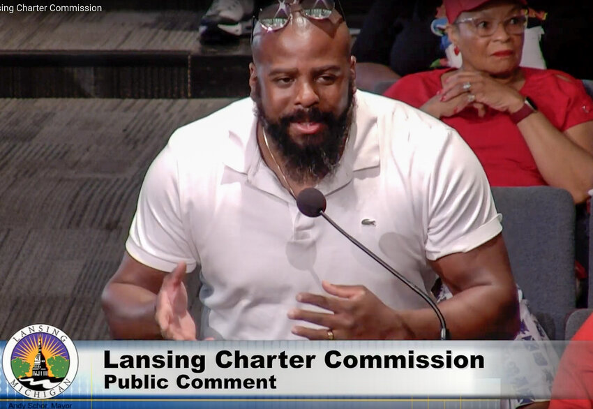 Jay West speaks at the July 16 Charter Commission meeting.