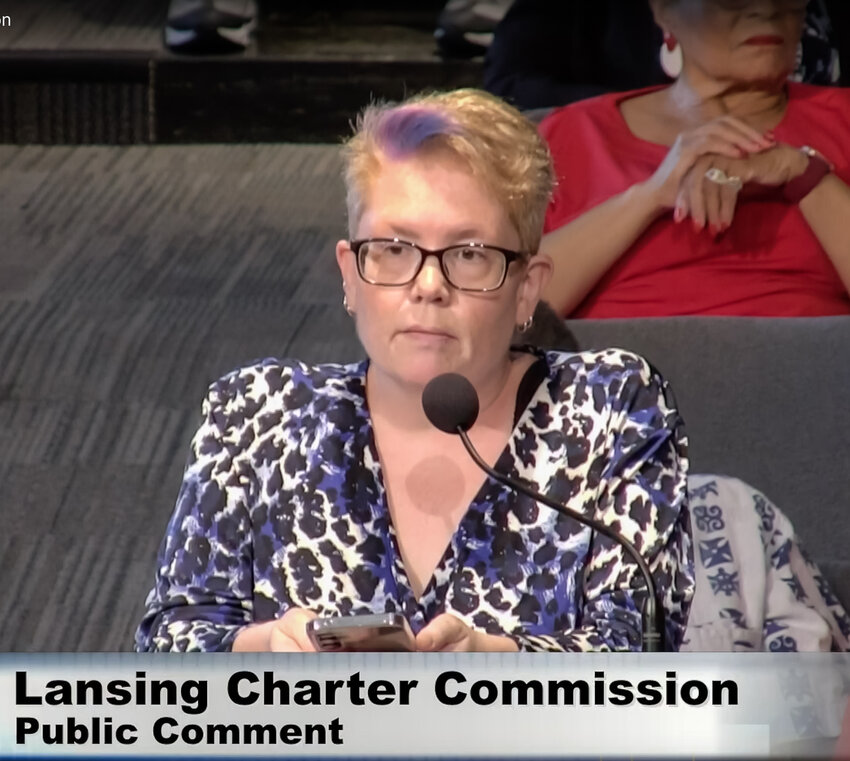 Julie Vandenboom speaks at the July 16 Charter Commission meeting.