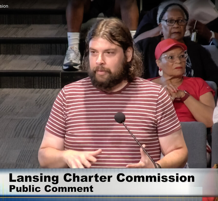 Owen Handy speaks at the July 16 Charter Commission meeting.