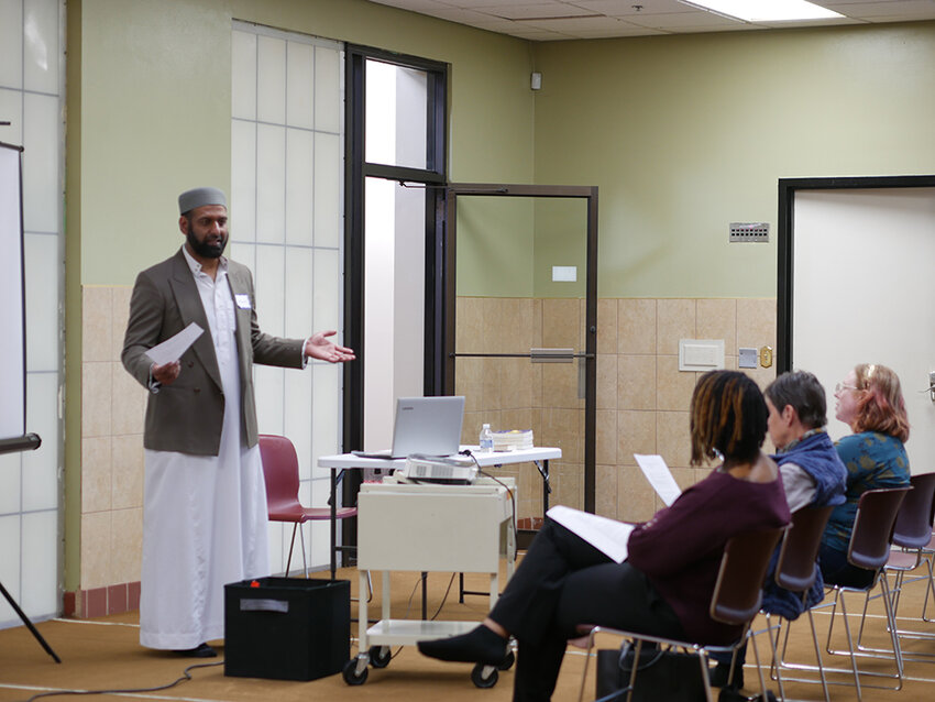 Courtesy Islamic Center of East Lansing
Imam Sohail Chaudhry gives an Islam 101 presentation during the Islamic Center of East Lansing’s 2022 Salaam Peace Festival.