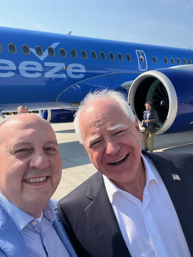 Courtesy Curtis Hertel for Michigan
Hertel’s selfie with Minnesota Gov. Tim Walz, the Democratic candidate for vice president, during a Sept. 13 campaign stop in Lansing.