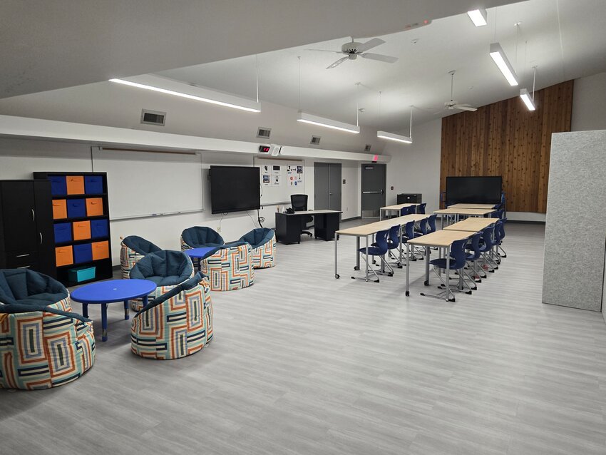 Laux Construction split the nave of the former Mount Hope Presbyterian church into a pair of larger instructional rooms. One is pictured here.