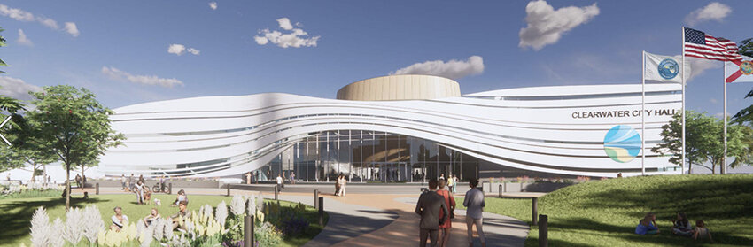 Clearwater, Florida’s new city hall, costing about $32 million, about $8 million less than available for Lansing’s new City Hall. At 45,000 square feet, it is 33,000 square feet smaller than Lansing’s new City Hall. However, it is also part of a total $47 million project in which an adjacent municipal building is being renovated as well.