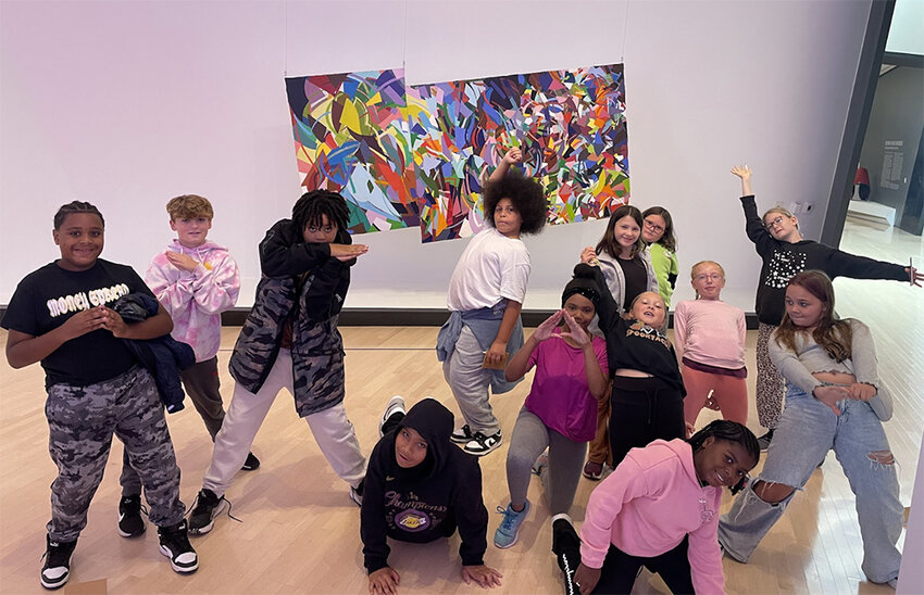 Green Elementary students danced to an abstract canvas by “Centers of Energy” artist Samia Halaby on a visit to the MSU Broad last year. Photo by Eileen Sturm