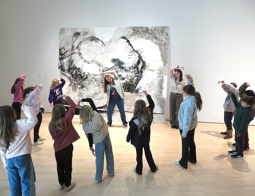 Lawrence Cosentino/City Pulse
Elementary school students from Potterville worked out an interpretive dance on a March 18 field trip to the museum, inspired by artwork from the current master of fine arts exhibit.