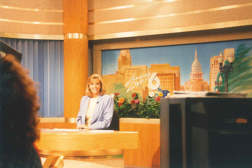 Courtesy Sheri Jones
Jones fills in for Jane Aldrich as anchor of “Lansing Live” in 1994.
