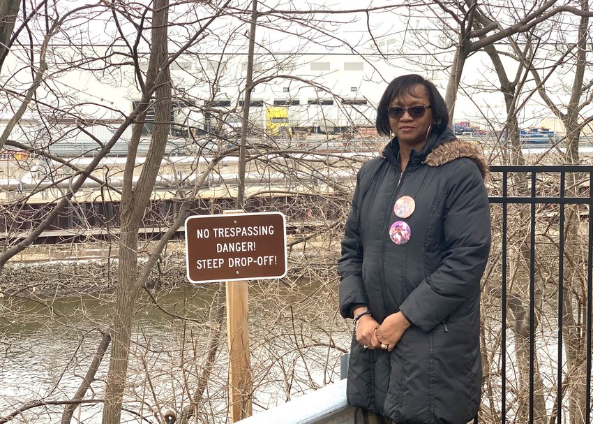 Shirley Mitchner visits the site where her son Brandon reportedly fell into the Grand River and drowned last year.