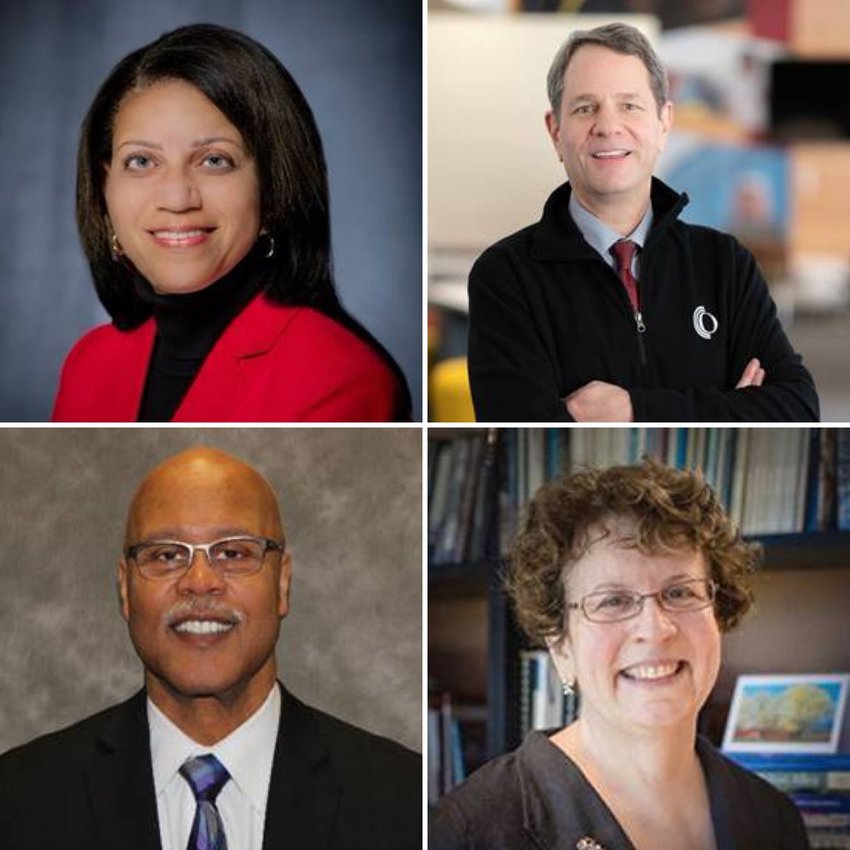 The four finalists for president of Lansing Community College are, clockwise from top right: Steve Robinson, president pf Owens Community College, in Perrysburg, Ohio; Elaine Collins, president, Northern Vermont College; Dale K. Nesbary, president, Muskegon Community College; and Lisa Webb Sharpe, LCC executive Vice President.
