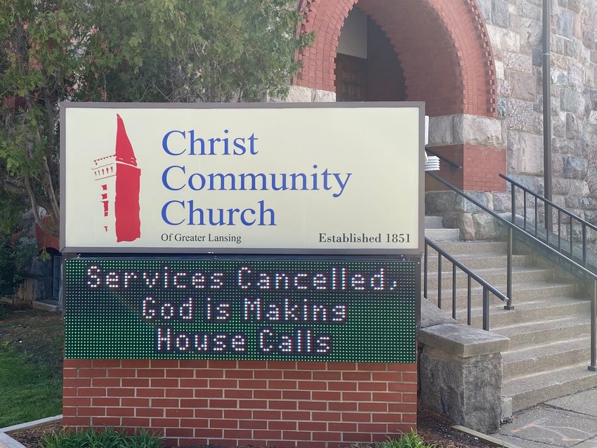 Signage today at Christ Community Church, 227 N. Capitol Ave., in Lansing.