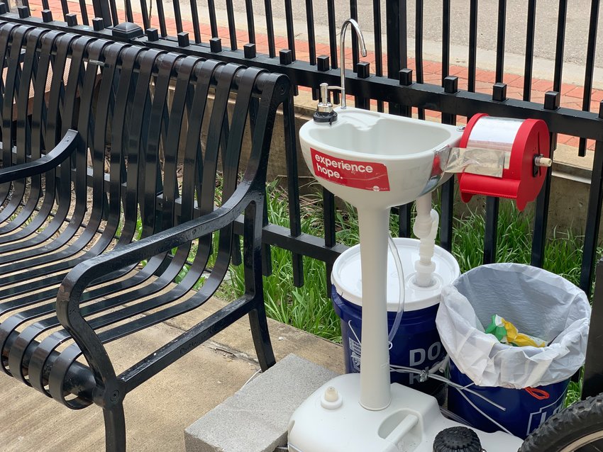 A hand-washing station, a recent donation from Mt. Hope Church, 202 S. Creyts Road, was installed this week in front of the City Rescue Mission, 607 E. Michigan Ave.