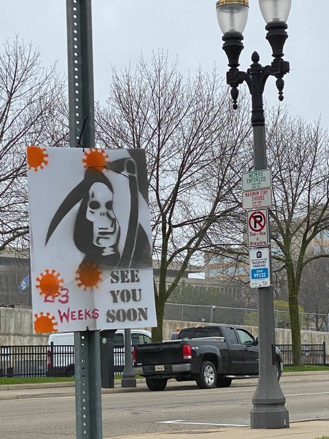 A sign today by the Capitol at Seymour and Ottawa streets  that awaited the anti-shutdown protesters.