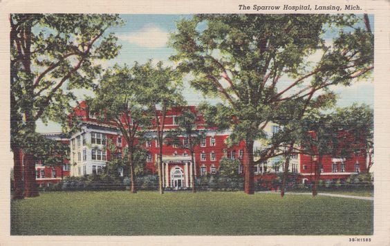 A postcard of the original home of Sparrow Hospital. Gov. Whitmer has lifted the ban on visitors to hospitals.