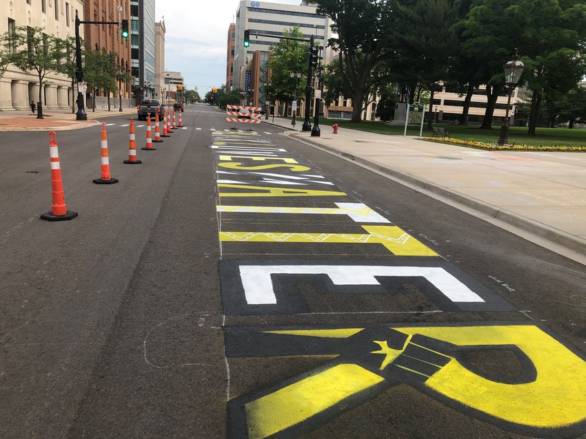 New art in town: Black Lives Matter has added lansing to the growing list of cities with street murals bearing the civil rights' group's name. This one sprang up over the weekend on Capitol Avenue in front of the Capitol.