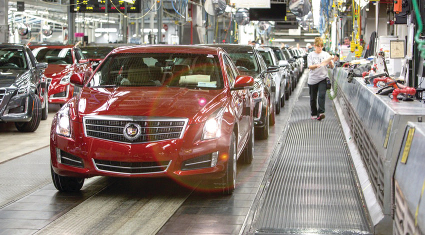 A Cadillac rolls down the line at GM's Lansing Grand River plant.