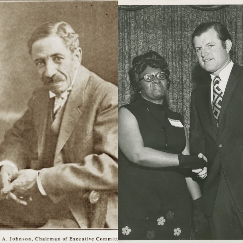 In 1915, State Capitol employee Wilmot Johnson (left) led a groundbreaking project cataloguing African-American life in Michigan. &nbsp;Lillie Lester, pictured here (middle) with Sen. Edward Kennedy (right) in the 1960s, was the first African-American woman to serve as sergeant-at-arms at the Capitol.&nbsp;