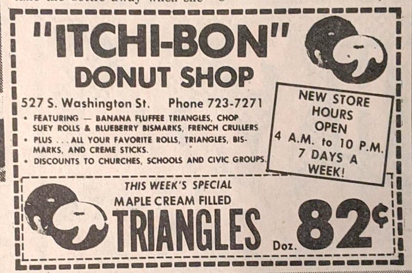 A print ad for Itchi-Bon Donut Shop in Owosso, the   inspiration for &ldquo;Ich-I-Bon #1.&rdquo;
