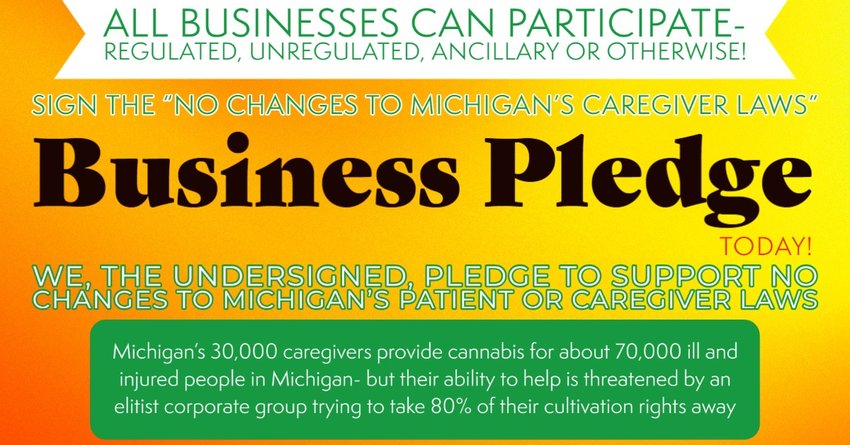 An online &quot;pledge&quot; against changes for medical marijuana caregivers has garnered support from hundreds of businesses.