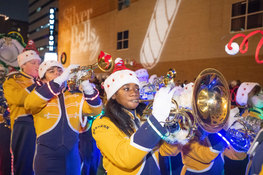 Eastern High School students march during Silver Bells in the City in 2018.