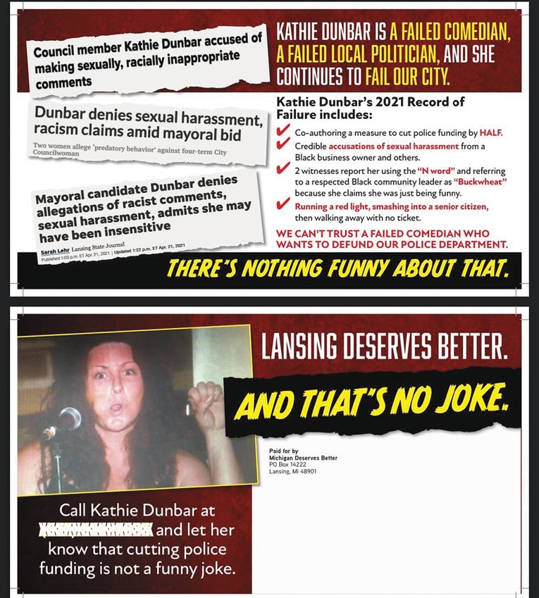 Political mail attacking Councilwoman Kathie Dunbar hit mailboxes this week.
