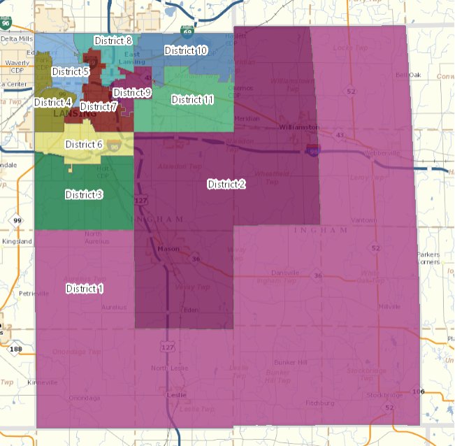 Proposed reapportionment map from Ingham County Clerk Barb Byrum.