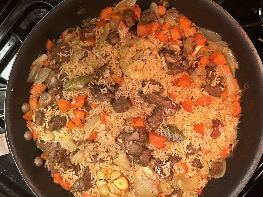Plov, a hearty, rice-based dish from Central Asia, is full of fragrant spices, flavorful aromatics and tender, fatty meat.