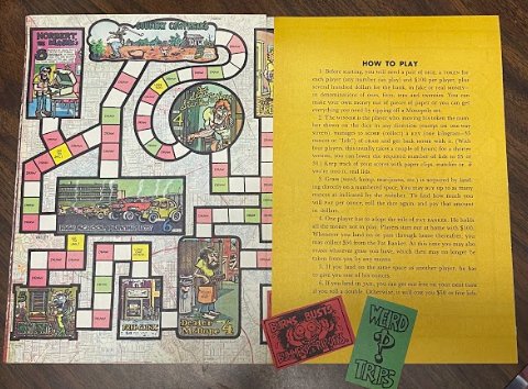 Lucas Henkel/City Pulse  Gilbert Shelton&rsquo;s Feds &lsquo;N&rsquo; Heads board game, based on his comic by the same name, takes players on a journey to pick up &ldquo;lids&rdquo; (large bags of marijuana) while avoiding &ldquo;Burns, Busts, Bummers &amp; Rip-Offs&rdquo; and &ldquo;Weird Trip&rdquo; cards.