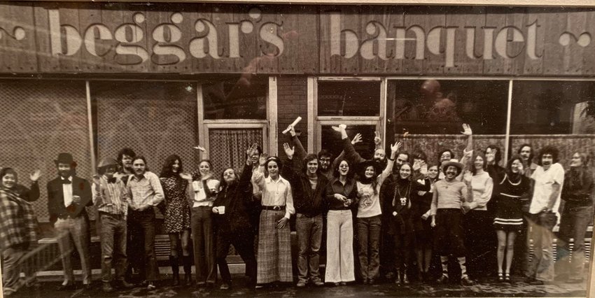 Beggar&rsquo;s Banquet co-founders and friends celebrate the restaurant&rsquo;s opening on Feb. 8, 1973.
