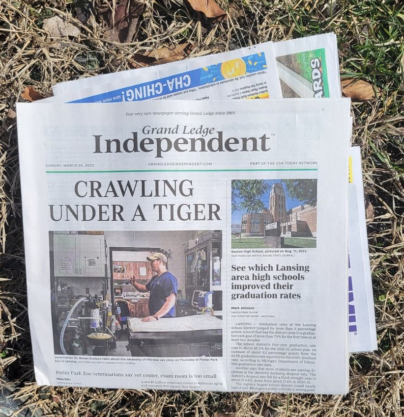 A copy of the last edition of the Grand Ledge Independent, one of a dozen weeklies in and around Lansing that Gannett purchased 19 years ago &mdash; all of which have ceased publication. The Independent, which traced its history to 1869, had been published weekly since 1938.