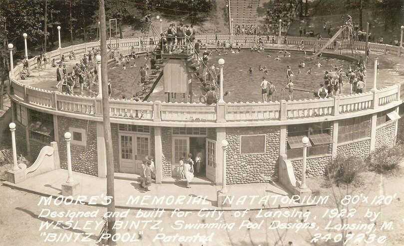 Moores Park Pool in its heyday. Local legislators are seeking $6.2 million in state funds to restore the historic City of Lansing-owned site, which was closed in 2019 because of maintenance issues.