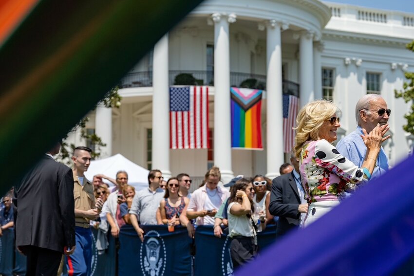 The LGBTQ Pride flag at the White House during June.
