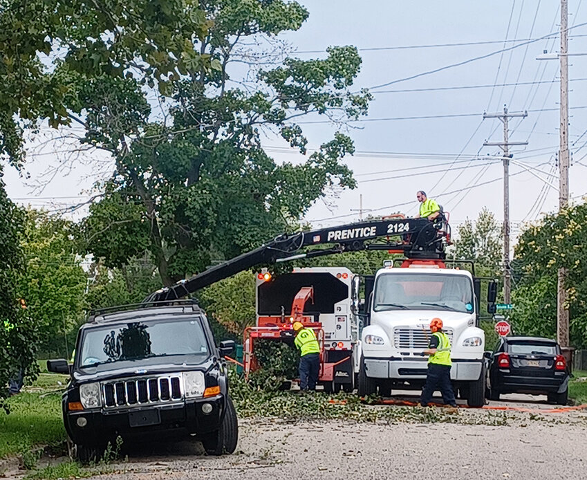More than a dozen power lines off Old Lansing Road were brought down by last Thursday&rsquo;s storms. Crews were still working on repairing several of them Tuesday afternoon (Aug. 29).