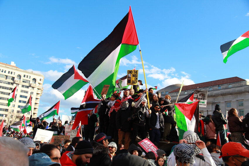 Protesters, including a delegation from Lansing, in Washington, D.C. in January demanding a change in the Biden administration policy on Gaza.