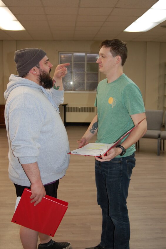 Quinn Kelly (left) and Rich Kopitsch rehearse an argument for &quot;Kortal Mombat,&rdquo; by Adam Carlson, one of nine short plays featured in Ixion Ensemble Theatre&rsquo;s &ldquo;Let&rsquo;s Fight.&rdquo;