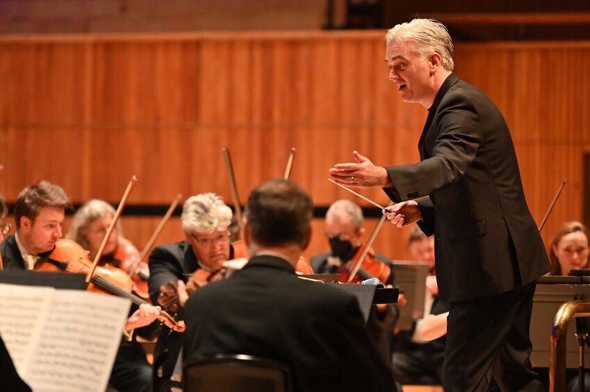 The London Philharmonic Orchestra, seen here with principal conductor Edward Gardiner, comes to Wharton Center Oct. 17.