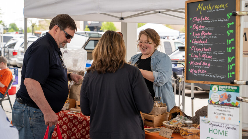 West Michigan-based mushroom farm Mycophile&rsquo;s Garden sells a variety of fresh fungi at farmers markets around the state, including the Meridian Township Farmers Market, shown here.